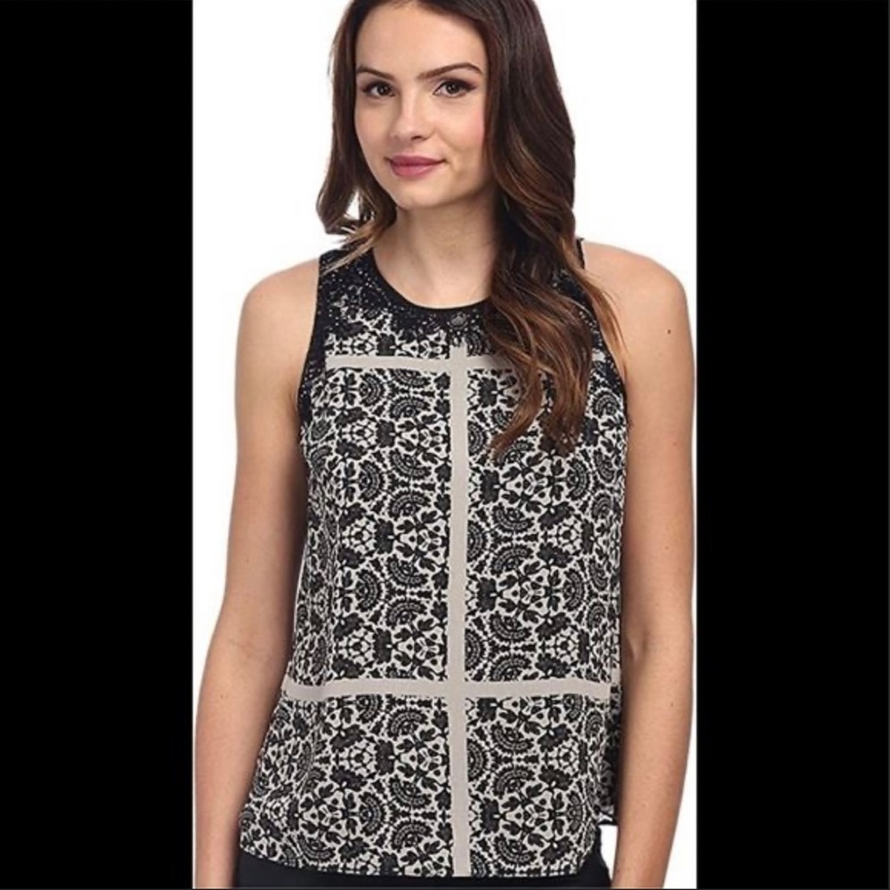 Adrianna Papell Black Cream Lace Blouse Floral
Tank Top